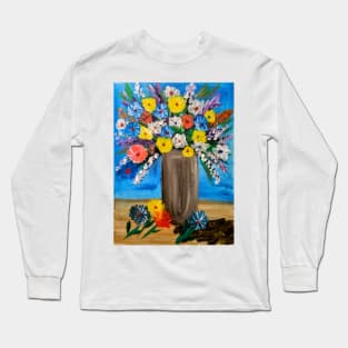 Some abstract mixed flowers in a metallic vase Long Sleeve T-Shirt
